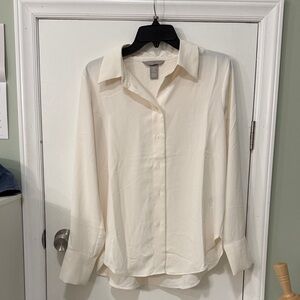 Elegant Cream Satin Button-Up Shirt